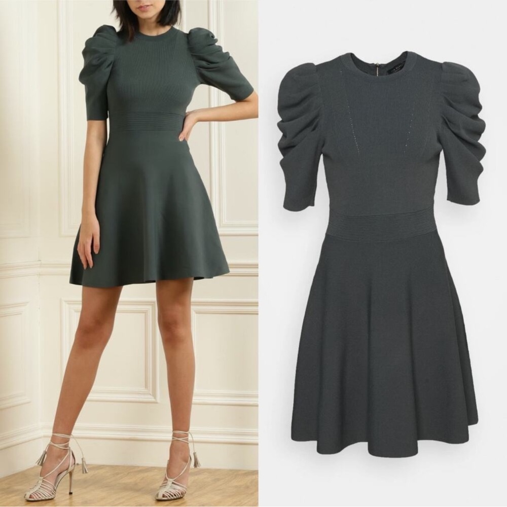NWOT TED BAKER Llorna Extreme Sleeve Skater
Dress, Dark Green Size 2